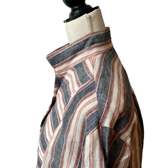 Frame Linen Striped Bib Button Down Shirt Oversized Gray Pink Cream Size XS - Picture 11 of 16